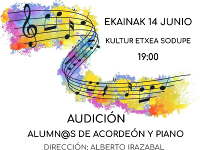 Audición de música alumnos cursos municipales 14 de junio a las 19h en la Kultur Etxea de Sodupe